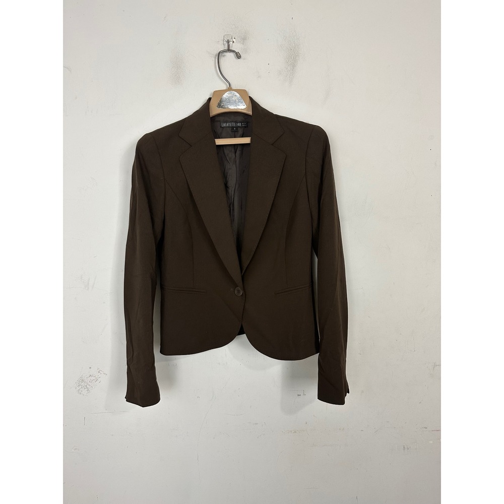 Lafayette 148 New York Brown Wool Blend Single Button Blazer Jacket Size 4